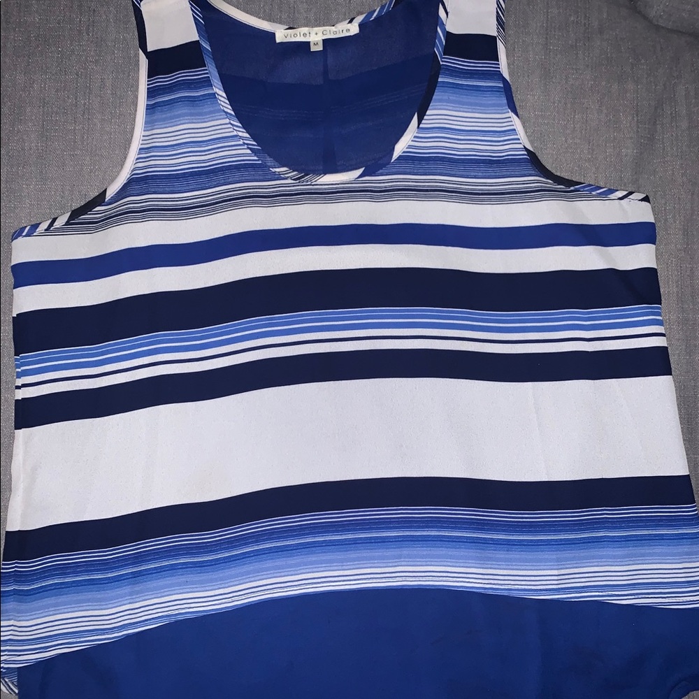 Blue and white silky tank top